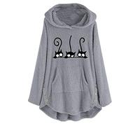 Noël SANFASHION Cape Chauve-Souris Femme,Manteau Polaire Chaud Col Roulé Tops Chapeau Mode Grande Taille Hiver (5XL, Y- Gris Chat)