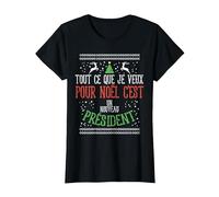 Noel Slogan Anti Macron Blague Humour Family Cadeau T-Shirt, Femme, Noir, XL