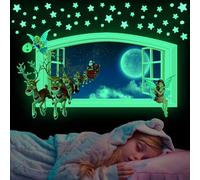 Noël Stickers Muraux Enfants Lumineux 3D, Étoile Autocollant Fluorescente, Lune Élan Phosphorescentes, Ciel étoilé Lumineuses Stickers Mural, Cadeaux pour Décoration Fille Garcon Chambres D'enfants