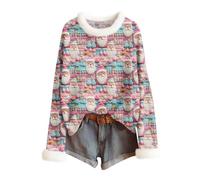 Noel, Sweat Chauffant Beau Pull'de Sweatshirt Chic Moumoute Sweats Blouse Sexy Col V Sherpa Chemisier de Femme Noel Lutin Drole Pull Pilou Pilou Femme S