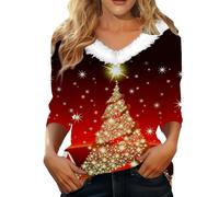 Noel Sweat Femme Haut Col Rond Christmas Sweat-Shirt Christmas Sweater Ugly Pull Noel Chic Sexy Pulls De Noël Manche Longues Tops Mode Décontractée Blouse Automne Hiver Chaud Sweatshirts Pas Cher
