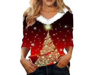 Noel Sweat Femme Haut Col Rond Christmas Sweat-Shirt Christmas Sweater Ugly Pull Noel Chic Sexy Pulls De Noël Manche Longues Tops Mode Décontractée Blouse Automne Hiver Chaud Sweatshirts Pas Cher