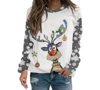 Noel Sweatshirt Femmes Pull De Noël Femme Noël Renne Sweat Rigolo Femmes Drole Sweatshirt Manches Longues Ample Sweater Christmas Funny Pullover