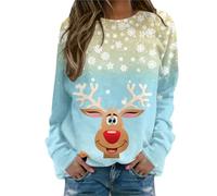 Noel Sweatshirt Femmes Pull De Noël Femme Noël Sweat Rigolo Femmes Drole Sweats Rigolo Imprimé Sweatshirt Manches Longues Col Rond Ample Sweater Christmas Pullove Pull de Noel (01 Light Blue, XL)