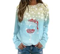Noel Sweatshirt Femmes Pull De Noël Femme Noël Sweat Rigolo Femmes Drole Sweats Rigolo Imprimé Sweatshirt Manches Longues Col Rond Ample Sweater Christmas Pullove Pull de Noel Femme (03 Light Blue, L)