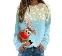 Noel Sweatshirt Femmes Pull De Noël Femme Noël Sweat Rigolo Femmes Drole Sweats Rigolo Imprimé Sweatshirt Manches Longues Col Rond Ample Sweater Christmas Pullove Pull de Noel Femme (04 Light Blue, M)