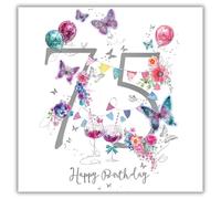 Noel Tatt Carte d'anniversaire 75 ans pour femme - Motif floral élégant et papillon - Jolie carte de vœux d'anniversaire pour elle