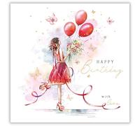 Noel Tatt Carte d'anniversaire pour femme - Motif femme élégante et ballon - Finition en aluminium gaufré - Jolie carte de vœux d'anniversaire