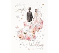Noel Tatt Carte de mariage Happy Couple - Motif floral élégant de mariés - Carte de félicitations de mariage pour amis ou famille - Finition en aluminium gaufré