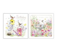 Noel Tatt Lot de 2 cartes d'anniversaire pour femme - Assortiment de 2 motifs oiseaux et fleurs - Jolies cartes de vœux illustrées avec enveloppes - Pour elle