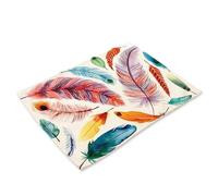 Noël Toile Décoration Set de Table en Lin Coton Napperon, Morbuy Style Nordique 2PCS Lavables Personnalité Plume Motif Placemats pour Dîner Cuisine Salle à Manger (42x32cm,Plume)
