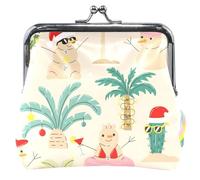 Noël Tropics Beige Pochette De Pièce En Cuir Femmes Fille Boucle Kiss Lock Coin Card Change Portefeuille, Noël Tropes Beige, Noël tropical beige