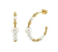 NOELANI - Boucles d'Oreilles pour Femme en Acier inoxydable - Plaqué Or/Doré - avec Perles d'Acier et Perles - Créole en Forme de Boule - NOE-E0015