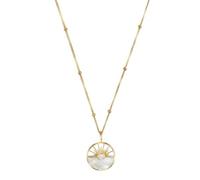 Noelani - Collier pour Femme en Argent 925 - Plaqué Or/Doré - avec Zircone - Pendentif en Forme de Cercle Soleil Nacre - NOE-N0026