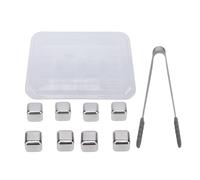 NOENNULL 8 Pièces 304 Glaçons en Acier Inoxydable Glaçons Réutilisables en Métal pour Refroidisseur de Vin avec Boîte de Rangement, Pinces pour Whisky Cocktail Boisson Jus Liqueur,