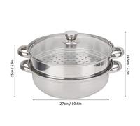 NOENNULL Cuiseur Vapeur pour la Cuisson, Cuiseur Vapeur en Acier Inoxydable, 27,9 Cm, avec Couvercle, 2 Niveaux, pour Cuire des Légumes, des Fruits de Mer, des Soupes, des Ragoûts et des Pâtes