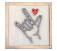 NOENNULL I You Sign Language Wall Art - Décoration murale en bois - Cadre photo en bois - Symbole à la main pour panneau à suspendre - Artisanat - Décoration d'intérieur - 25,4 x 25,4 cm (A)