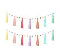 NOENNULL Lot de 2 Guirlandes de Pompons Style Bohème en Corde de Coton - 1,9 M - Décoration Murale Colorée à Suspendre pour la Maison, les Fêtes, les Mariages, les Anniversaires, les Fêtes