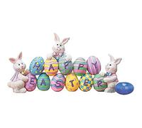 NOENNULL Lot de 3 lapins de Pâques tenant des œufs et des décorations de Pâques joyeuses - Figurine de lapin de Pâques en résine - Centre de table pour décoration de printemps - Décorations de fête de