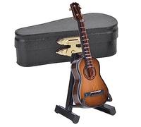 NOENNULL Modèle de Guitare Miniature, Mini Modèle de Guitare en Bois, Classique Miniature avec Support de Support de et Accessoires D'étui pour Ornement de Bureau à Domicile (Café)