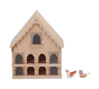 NOENNULL Nichoir Miniature en Bois à L'échelle 1:12 pour Nichoir de Poupée, Décoration de Haute Simulation, Miniature Décoratif avec 2 Oiseaux et 1 Autocollant pour Cour de Ferme