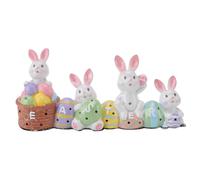 NOENNULL Oeufs de Lapin de Pâques avec le Mot Décoration de Pièce Maîtresse en Résine de Pâques 4 Lapins Lapin et Oeuf Figurine de pour la Maison et le Bureau Décorations de