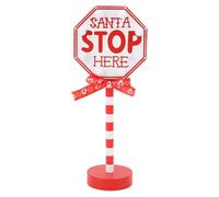 NOENNULL Panneau Lumineux du Père Noël Stop Here, Panneau de Poteau du Père Noël Stop Here avec Lumière LED Chaude en Bois pour Table de, Fonctionne à Piles, LED de pour la Décoration
