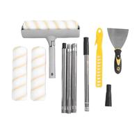 NOENNULL Rouleau de Peinture de 10 Pouces, Kit de Rouleau de Peinture à L'épreuve avec Poteaux D'extension en Acier Inoxydable, Couvercles de Brosse, Grattoir pour les Plafonds, Murs, (Gris)
