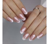 Noerrors Aurore Lot de 30 faux ongles courts en forme d'amande, blancs, brillants, scintillants, amovibles, couverture complète