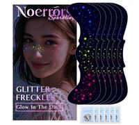 Noerrors Lot de 6 autocollants de tatouage arc-en-ciel lumineux pour le visage - Étoiles colorées scintillantes - Faux paillettes - Étoiles d'été - Maquillage - Accessoire de fête #02