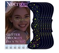 Noerrors Lot de 6 autocollants de tatouage arc-en-ciel lumineux pour le visage - Étoiles colorées scintillantes - Faux paillettes - Étoiles d'été - Maquillage - Accessoire de fête #01