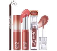 Noerrors Rouge à lèvres liquide mat, baume à lèvres et crayon à lèvres, rouge à lèvres hydratant teinté marron châtaignier, brillant à lèvres nude pour lèvres sèches, combinaison de lèvres trio #03