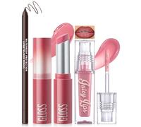 Noerrors Rouge à lèvres liquide mat, baume à lèvres et crayon à lèvres, rouge à lèvres hydratant teinté rose juteux, brillant à lèvres rose pour lèvres sèches, combinaison de lèvres trio #04