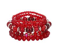 Noessla Boho Stretch Bracelet Colorable Crystal Perles Crystal Bracelets Costume Trendy Bijoux Mothers Day pour femmes (21-RED)