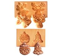 Noetopolis Ho-lz Lot de 2 moules à biscuits en bois 3D DIY Moules à biscuits Ho-lz Moule à biscuits en bois de H (cloche + renne)