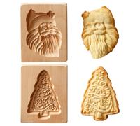 Noetopolis Ho-lz Lot de 2 moules à biscuits en bois 3D DIY Moules à biscuits Ho-lz Moule à biscuits en bois de H (Père Noël + sapin de Noël)