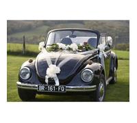 Noeud à tirer automatique blanc avec ruban de 50mm (x10) REF/1831 Décoration de voiture mariage