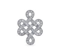 Noeud Amour Celtique Pave Cz Broche De Mariage Pour Femmes Laiton Plaqué Rhodium 1.2 Inch