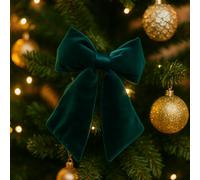 Noeud de Noël en velours vert émeraude - Maxi ruban décoratif doux pour arbre, escaliers, portes et vitrines 38 cm - Varzi depuis 1956