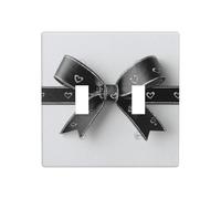 Noeud noir avec petit cœur argenté double interrupteur plaque murale décoration taille standard - 11,4 x 11,4 cm