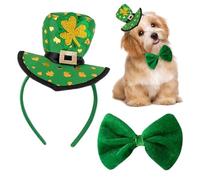 Noeud Papillon pour Chien De La Saint-Patrick, Accessoires pour Animaux en Élastique Doux Vert, Bandeau Chapeau de la Saint-Patrick, pour Fêtes d'anniversaire Maison Parc Jardin
