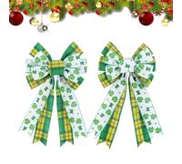 Noeud pour Sommet d'arbre | 2 Pièces Décoration De Ruban Vert,Nœuds pour Couronnes,Fête De La Saint-Patrick Fête Irlandaise pour Intérieur Et Extérieur Table Jardin Armoire Cheminée Manteau De