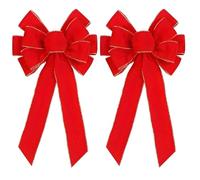 Noeud Rouge Noel, 2 Pièces Gros Noeud Rouge de d'Arbre Xmas de Grands Arcs Rouges Scintillants Décoration d'Arbre de Arcs à Bordure d'or Fournitures Artisanales Avec Bord d'or Scintillant pour Noël