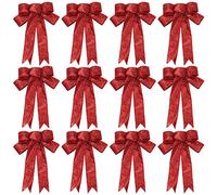 Noeuds à paillettes de Noël,12 pièces de ruban de Noël rouge noeuds de guirlande de Noël noeuds d'arbre de Noël noeuds de ruban cadeau pour les décorations de fête de Noël présente,9 x 7 pouces