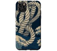 Noeuds de Corde Nautique avec Vagues minimales en Bleu Marine Beige Coque pour iPhone 11 Pro Max
