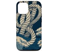 Noeuds de Corde Nautique avec Vagues minimales en Bleu Marine Beige Coque pour iPhone 12/12 Pro
