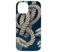 Noeuds de Corde Nautique avec Vagues minimales en Bleu Marine Beige Coque pour iPhone 14