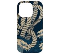 Noeuds de Corde Nautique avec Vagues minimales en Bleu Marine Beige Coque pour iPhone 14 Pro