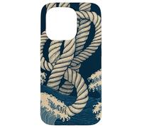 Noeuds de Corde Nautique avec Vagues minimales en Bleu Marine Beige Coque pour iPhone 15 Pro