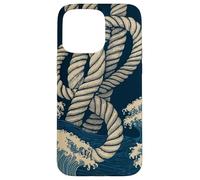 Noeuds de Corde Nautique avec Vagues minimales en Bleu Marine Beige Coque pour iPhone 15 Pro Max